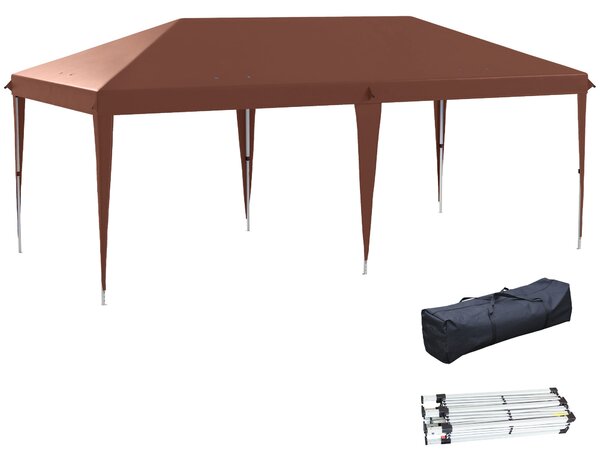 Outsunny Skládací Altán 3x6m Zahradní Stan s Pop-up Mechanismem a Tašku v Ceně - Epoxidovaný Ocel a Vysoce Hustý Oxford Hnědý | Aosom