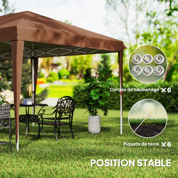 Outsunny Skládací Altán 3x6m Zahradní Stan s Pop-up Mechanismem a Tašku v Ceně - Epoxidovaný Ocel a Vysoce Hustý Oxford Hnědý | Aosom