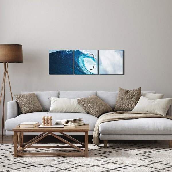 Obraz - Vlna oceánu (s hodinami) (90x30 cm)