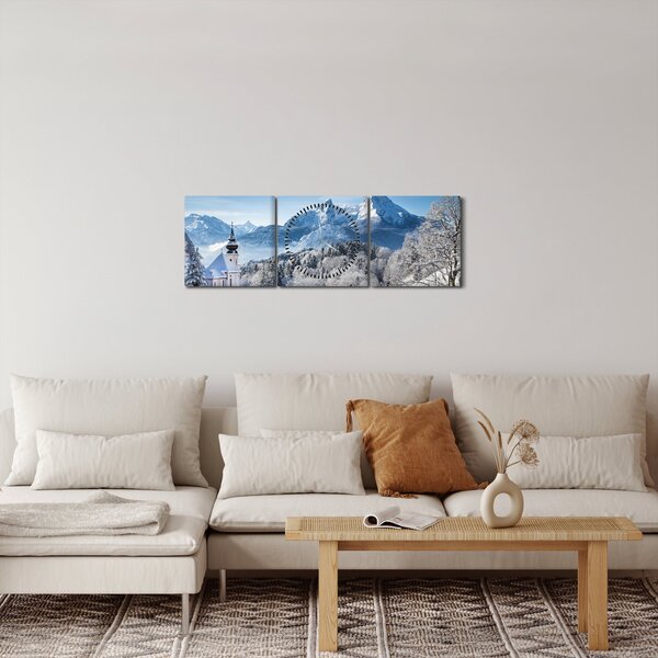 Obraz - Váhled na zimní krajinu (s hodinami) (90x30 cm)