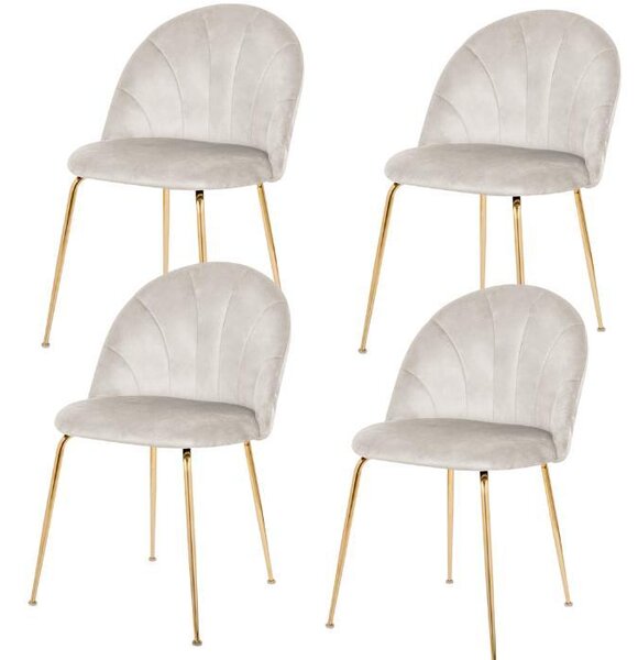 Sada 4 elegantních jídelních židlí s šedým sametovým potahem a zlatými nohami – výrazný design, pevná ocelová konstrukce