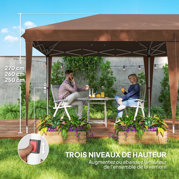 Outsunny Skládací Altán 3x6m Zahradní Stan s Pop-up Mechanismem a Tašku v Ceně - Epoxidovaný Ocel a Vysoce Hustý Oxford Hnědý | Aosom