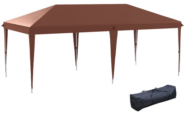 Outsunny Skládací Altán 3x6m Zahradní Stan s Pop-up Mechanismem a Tašku v Ceně - Epoxidovaný Ocel a Vysoce Hustý Oxford Hnědý | Aosom