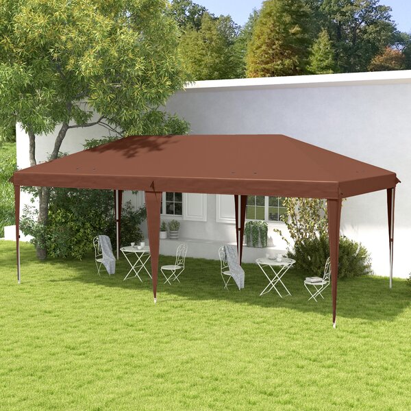 Outsunny Skládací Altán 3x6m Zahradní Stan s Pop-up Mechanismem a Tašku v Ceně - Epoxidovaný Ocel a Vysoce Hustý Oxford Hnědý | Aosom