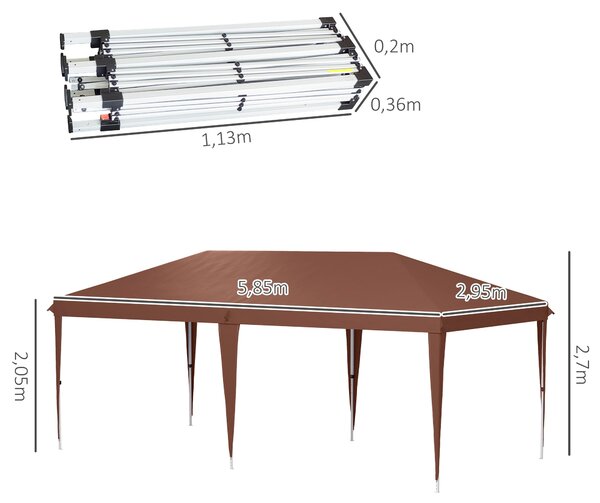 Outsunny Skládací Altán 3x6m Zahradní Stan s Pop-up Mechanismem a Tašku v Ceně - Epoxidovaný Ocel a Vysoce Hustý Oxford Hnědý | Aosom