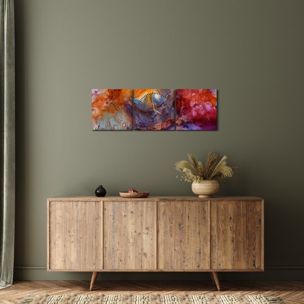 Obraz - Abstraktní inkoustové umění (s hodinami) (90x30 cm)