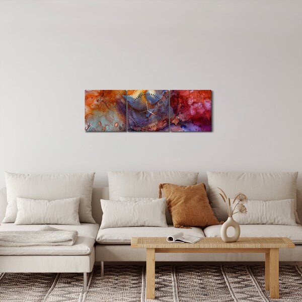 Obraz - Abstraktní inkoustové umění (s hodinami) (90x30 cm)