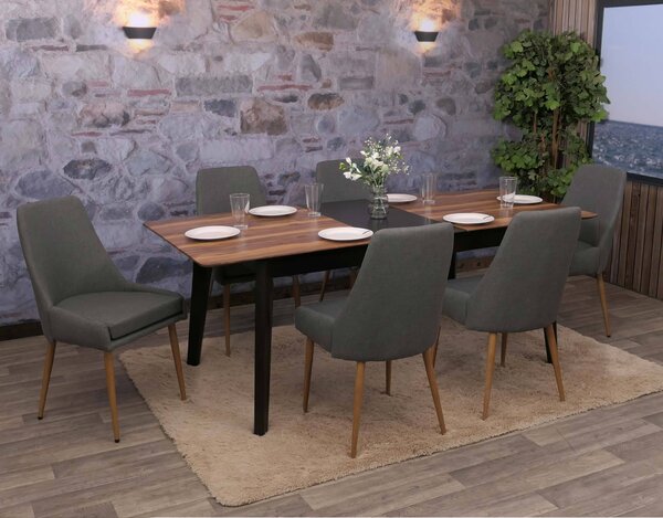 Sada 6 jídelních židlí HWC-O27, kuchyňská židle čalouněná židle, látka/textil (280g/m²) kov tmavě šedá