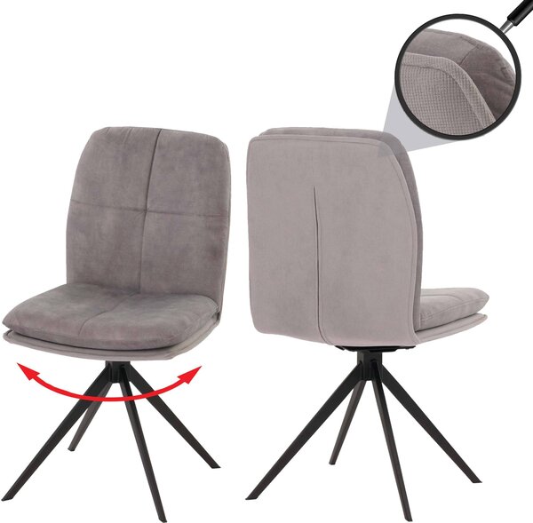 Sada 2 jídelních židlí HWC-M68, kuchyňská židle křeslo, otočná automatická poloha, kov látka/textil šedá