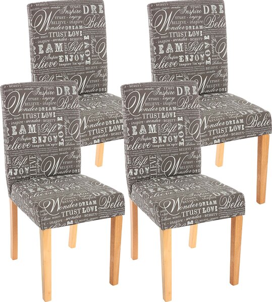 Sada 4 jídelních židlí Kuchyňská židle Littau Textil s nápisem, šedá, světlé nohy