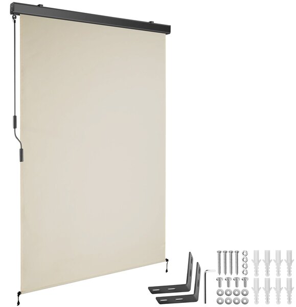 Tectake Svislá markýza Eloise se 2 nástěnnými držáky - 120 x 250 cm, béžová