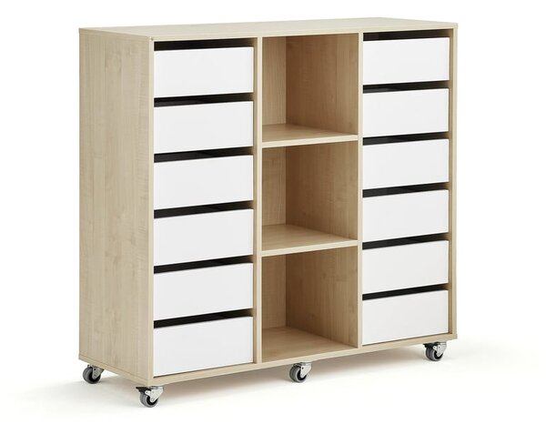 AJ Produkty Skříňka CASPER, 12 zásuvek, 3 přihrádky, bříza, bílá