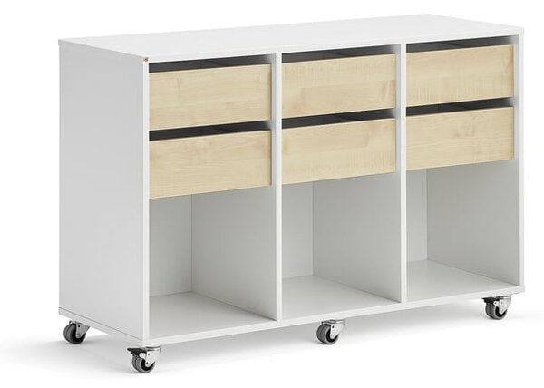 AJ Produkty Skříňka CASPER, 6 zásuvek, 3 přihrádky, bílá, bříza