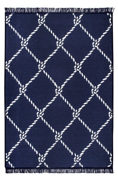 Modro-bílý oboustranný koberec Rope, 80 x 150 cm