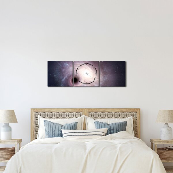 Obraz - Spirální galaxie (s hodinami) (90x30 cm)