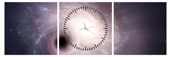 Obraz - Spirální galaxie (s hodinami) (90x30 cm)