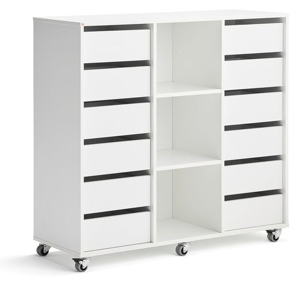 AJ Produkty Skříňka CASPER, 12 zásuvek, 3 přihrádky, bílá