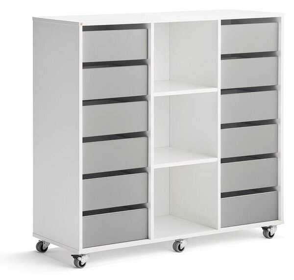 AJ Produkty Skříňka CASPER, 12 zásuvek, 3 přihrádky, bílá, šedá