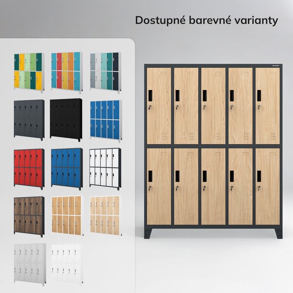 Šatní skříň BOZP 10-dveřová antracitová / dub sonoma: Eco Design BARTEK 1360 x 1720 x 450 mm