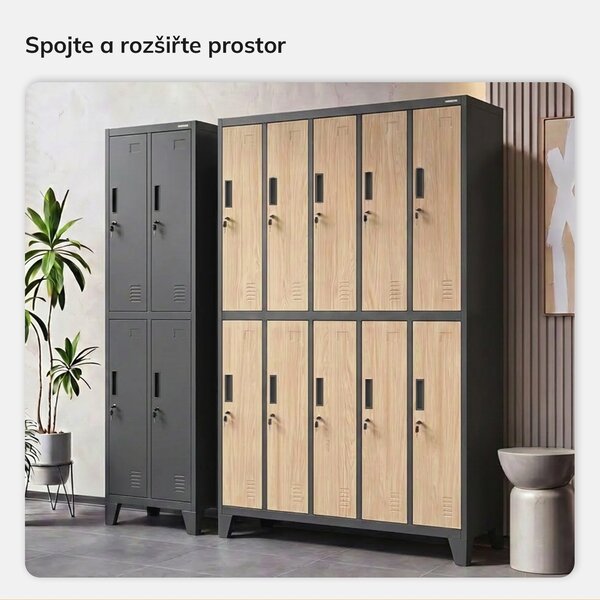 Šatní skříň BOZP 10-dveřová antracitová / dub sonoma: Eco Design BARTEK 1360 x 1720 x 450 mm
