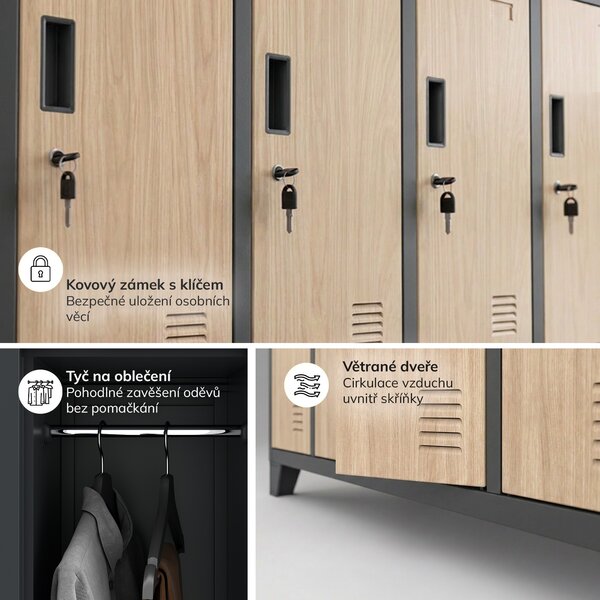 Šatní skříň BOZP 10-dveřová antracitová / dub sonoma: Eco Design BARTEK 1360 x 1720 x 450 mm