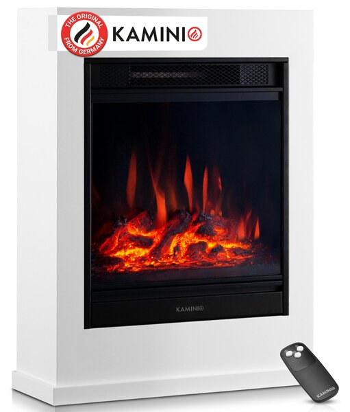 KAMINIO Elektrický krb KALLE – Elektrický stojací krb s topením, 3D efektem plamenů, dálkovým ovládáním – Bílý