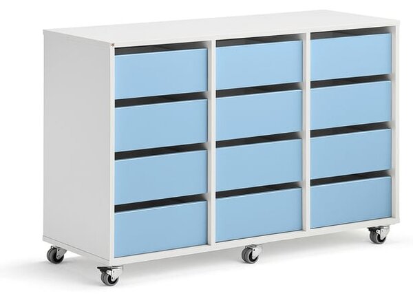 AJ Produkty Skříňka CASPER, 12 zásuvek, bílá, blankytně modrá
