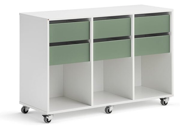 AJ Produkty Skříňka CASPER, 6 zásuvek, 3 přihrádky, bílá, tmavě zelená