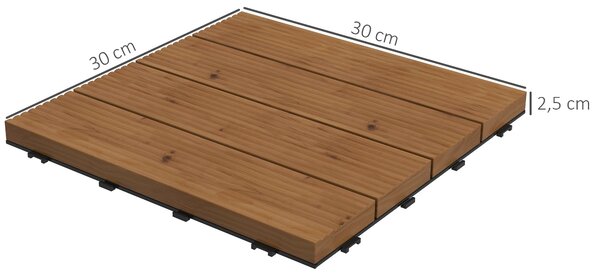 Outsunny Terasové dlaždice - Latě - Sada 12 ks, Max. plocha 1,08 m² - vzájemně propojené, velmi snadná instalace, rozměr 30 x 30 cm | Aosom