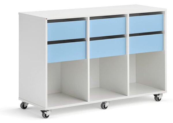 AJ Produkty Skříňka CASPER, 6 zásuvek, 3 přihrádky, bílá, blankytně modrá