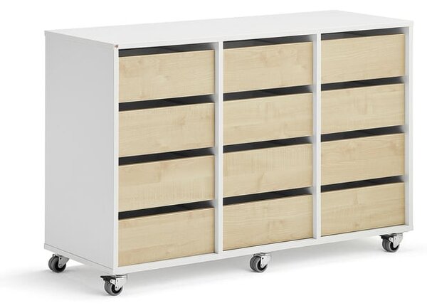 AJ Produkty Skříňka CASPER, 12 zásuvek, bílá, bříza