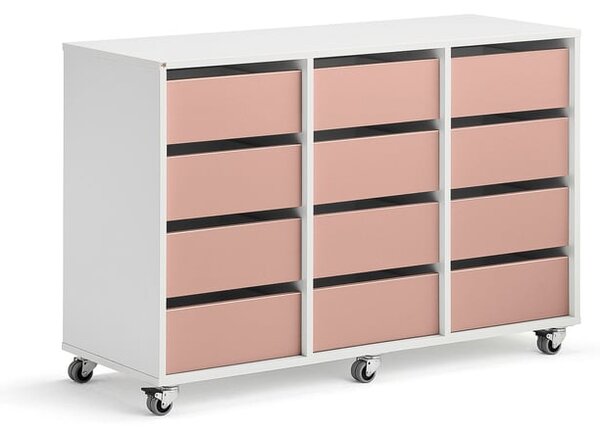 AJ Produkty Skříňka CASPER, 12 zásuvek, bílá, tmavě růžová