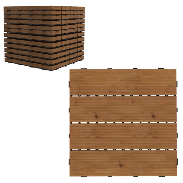 Outsunny Terasové dlaždice - Latě - Sada 12 ks, Max. plocha 1,08 m² - vzájemně propojené, velmi snadná instalace, rozměr 30 x 30 cm | Aosom