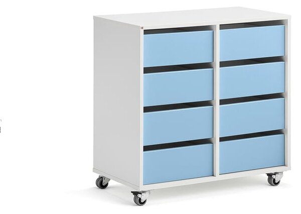 AJ Produkty Skříňka CASPER, 8 zásuvek, bílá, blankytně modrá