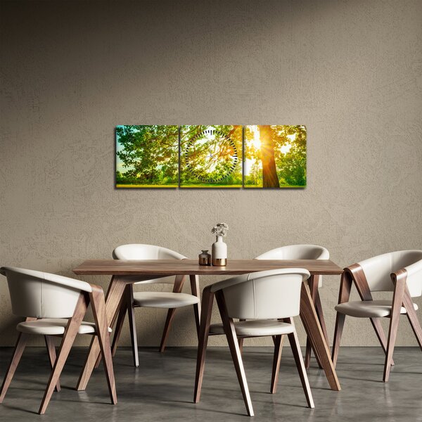 Obraz - Slunečný les (s hodinami) (90x30 cm)