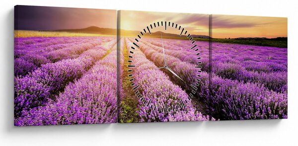 Obraz - Východ slunce v levandulovém poli (s hodinami) (90x30 cm)
