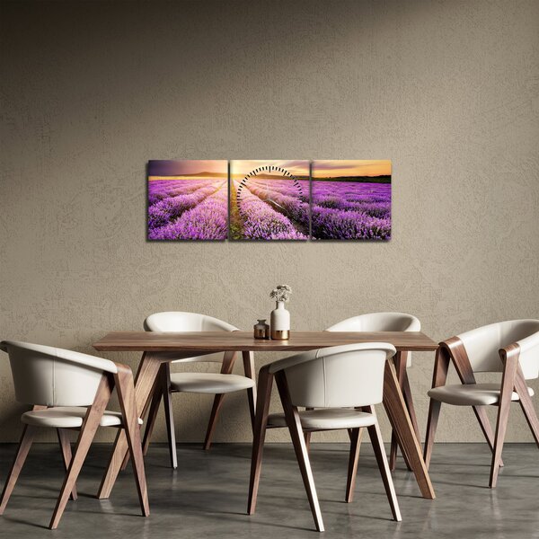Obraz - Východ slunce v levandulovém poli (s hodinami) (90x30 cm)
