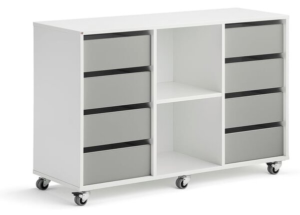 AJ Produkty Skříňka CASPER, 8 zásuvek, 2 přihrádky, bílá, šedá