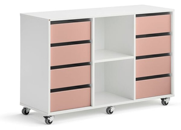 AJ Produkty Skříňka CASPER, 8 zásuvek, 2 přihrádky, bílá, tmavě růžová