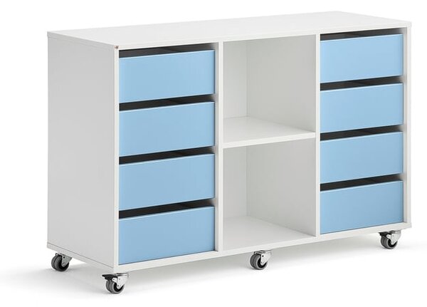 AJ Produkty Skříňka CASPER, 8 zásuvek, 2 přihrádky, bílá, blankytně modrá