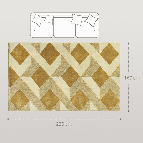 HOMCOM Koberec do obývacího pokoje 230 x 160 cm s nízkým vlasem, pratelný, hypoalergenní, pro obývací pokoj, ložnici, kancelář, žlutý | Aosom
