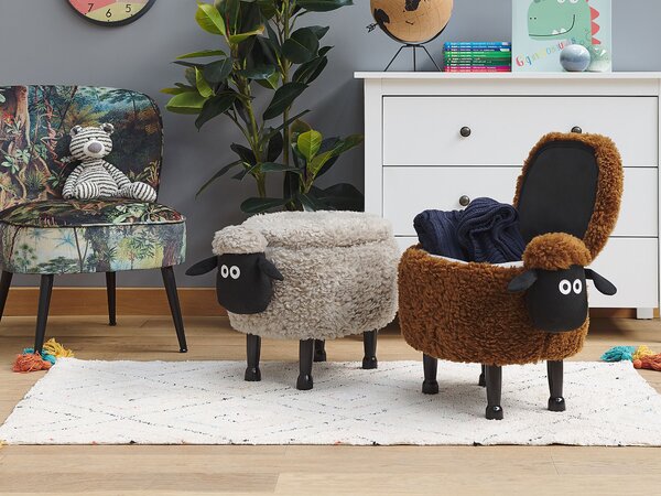 Zvířecí stolička s úložným prostorem SHEEP Tkanina Šedá Ovce
