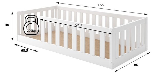 Dětská Montessori postel z masivu borovice BELLA 160x80 cm - bílá