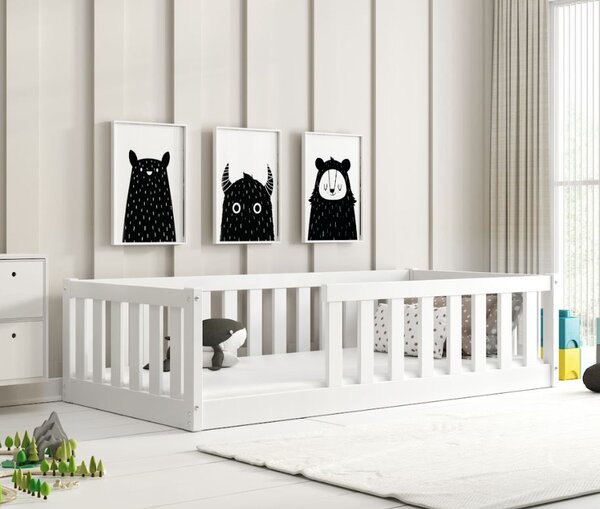 Dětská Montessori postel z masivu borovice BELLA 160x80 cm - bílá