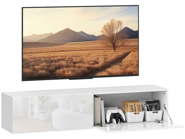 HOMCOM Závěsný TV Stolek pro TV až 45, 55, 65 palců se 2 Dveřmi, Závěsný TV Stojan do Obývacího Pokoje nebo Ložnice, 140 x 33 x 29,8 cm, Bílý | Aosom