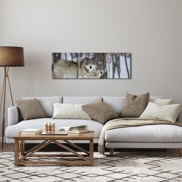Obraz - Vlci v zimě (s hodinami) (90x30 cm)
