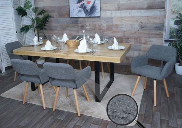 Sada 6 jídelních židlí HWC-A50 II, židle kuchyňská židle čalouněná židle, dřevo látka/textil bouclé (450g/m²) tmavě šedá