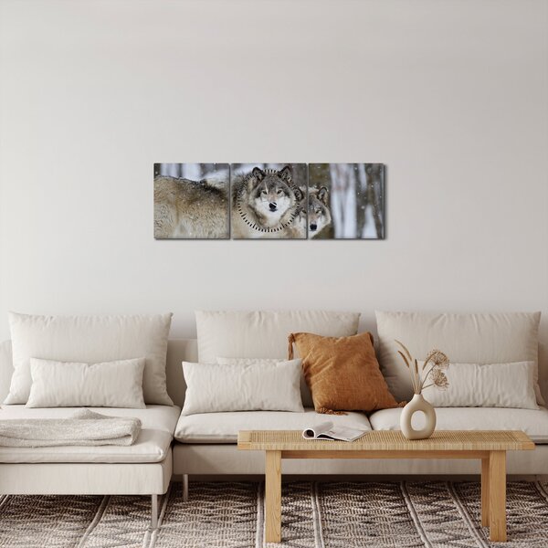 Obraz - Vlci v zimě (s hodinami) (90x30 cm)