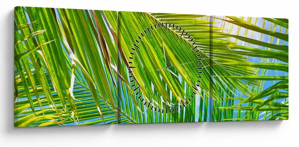 Obraz - Palmové listy (s hodinami) (90x30 cm)