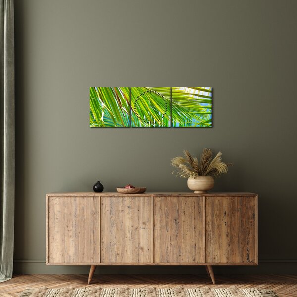 Obraz - Palmové listy (s hodinami) (90x30 cm)